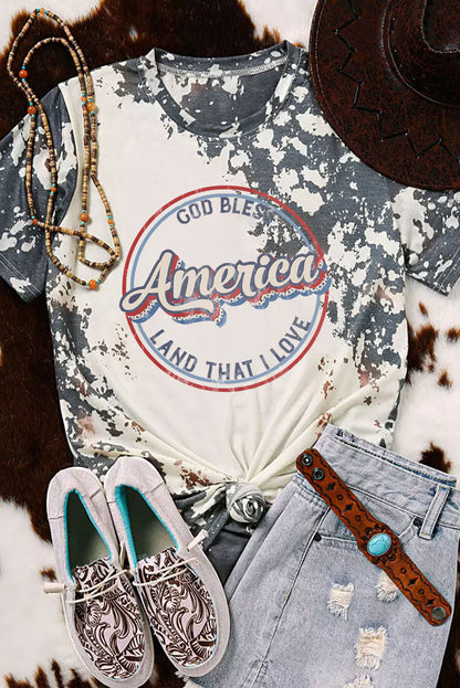 America Slogan Tie Dye Print T Shirt | Gray