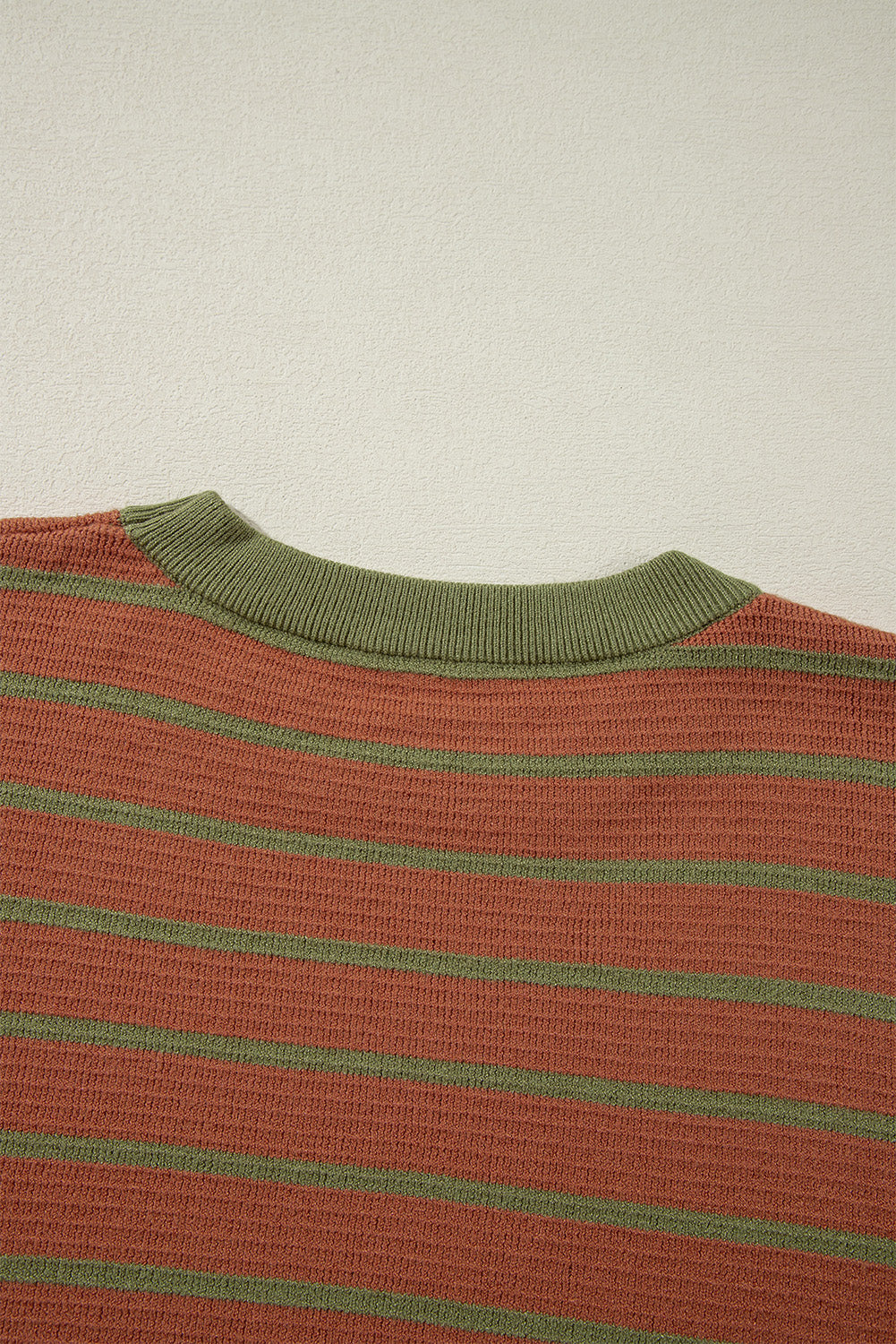 Trimmed Round Neck Drop Shoulder Loose Sweater | Brown Stripe