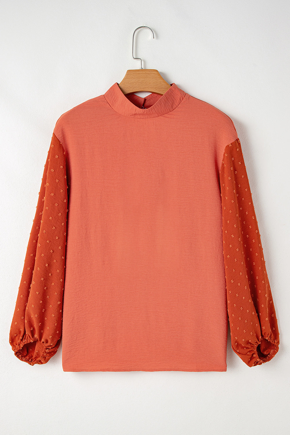 Swiss Dot Balloon Sleeve Loose Blouse | Russet Orange