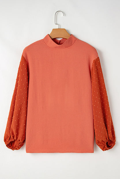 Swiss Dot Balloon Sleeve Loose Blouse | Russet Orange