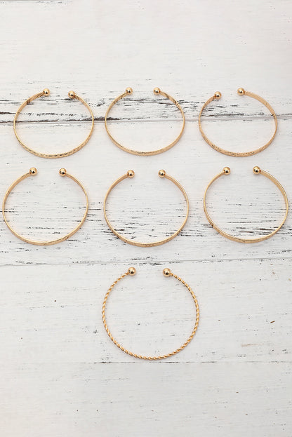 7Pcs/Set Textured Plated Open Alloy Bangle Set | Gold