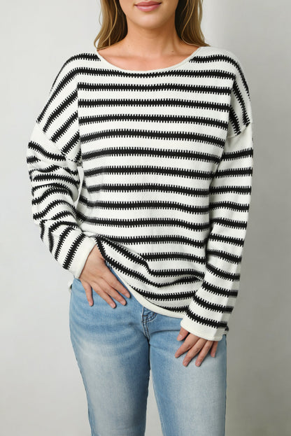 Striped Drop Shoulder Oversized Sweater | Black