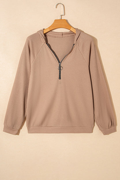 Waffle Knit Half Zip Raglan Sleeve Top | Smoke Gray