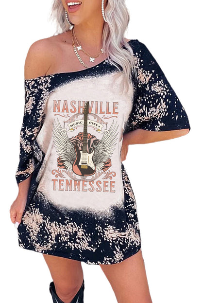 Nashville Tennessee Guitar Graphic Long Tee | Black