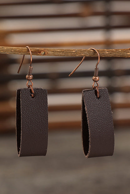 Dark Brown Circle PU Leather Drop Earrings