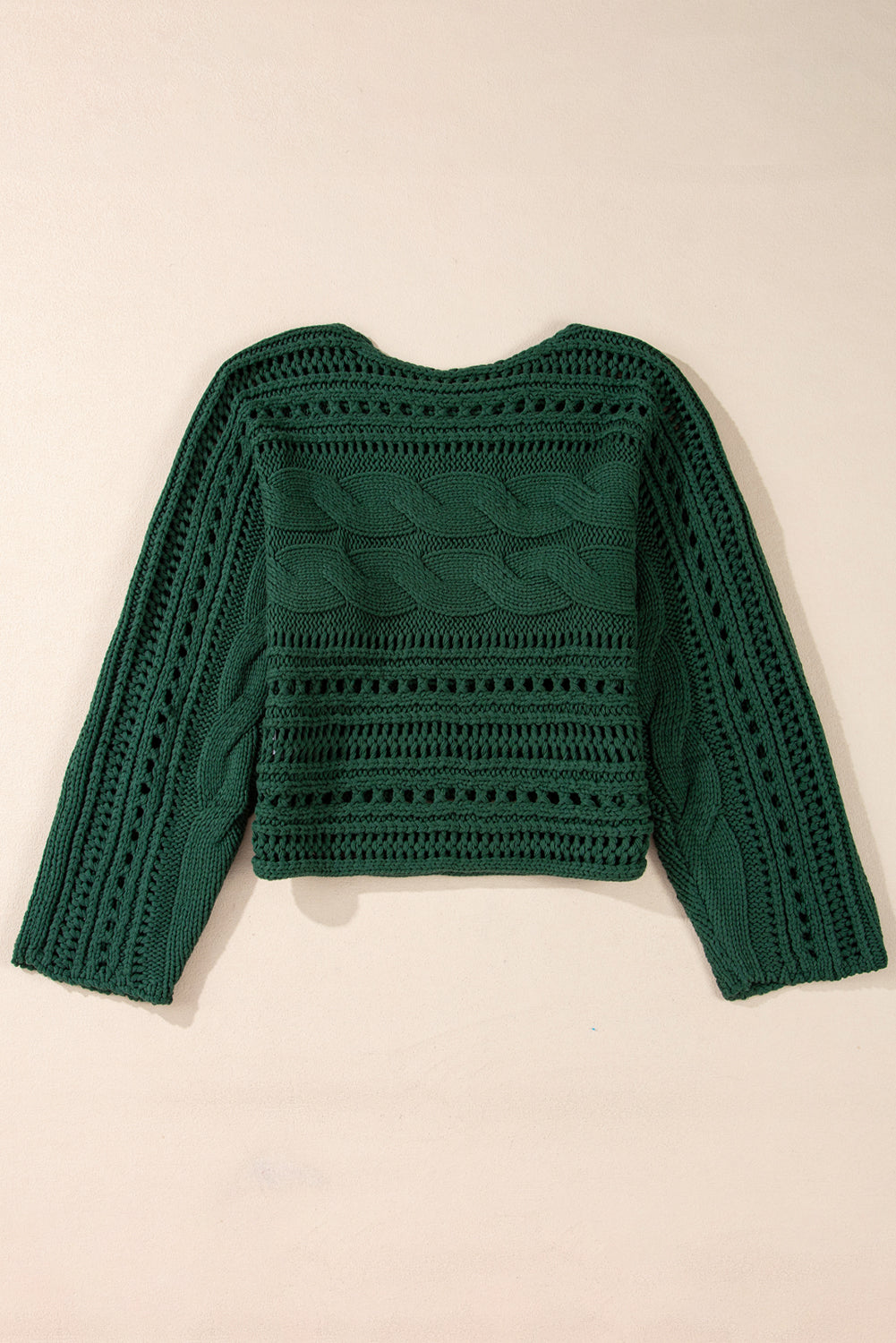 Hollow-Out Cable Knit Cropped Sweater | Blackish Green