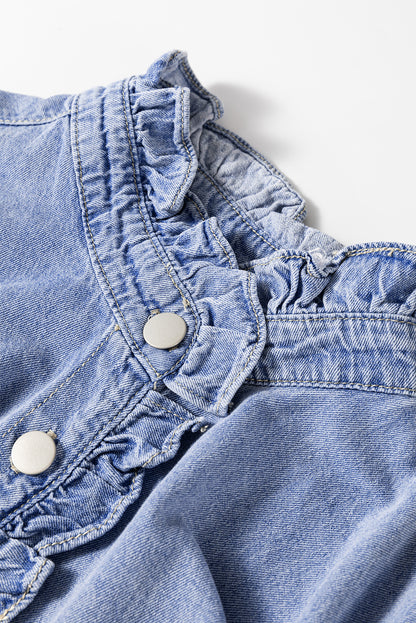 Ruffled Long Sleeve Buttoned Denim Shirt | Beau Blue