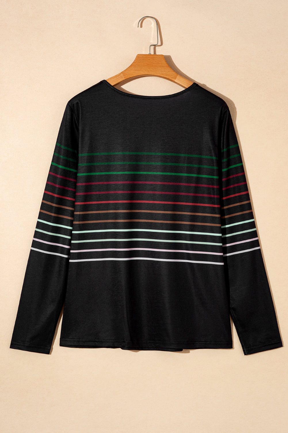 Multicolour Striped Crew Neck Long Sleeve Top | Black