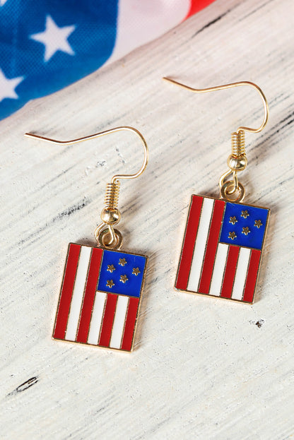 American Flag Print Patriotic Hook Earrings | Dark Blue