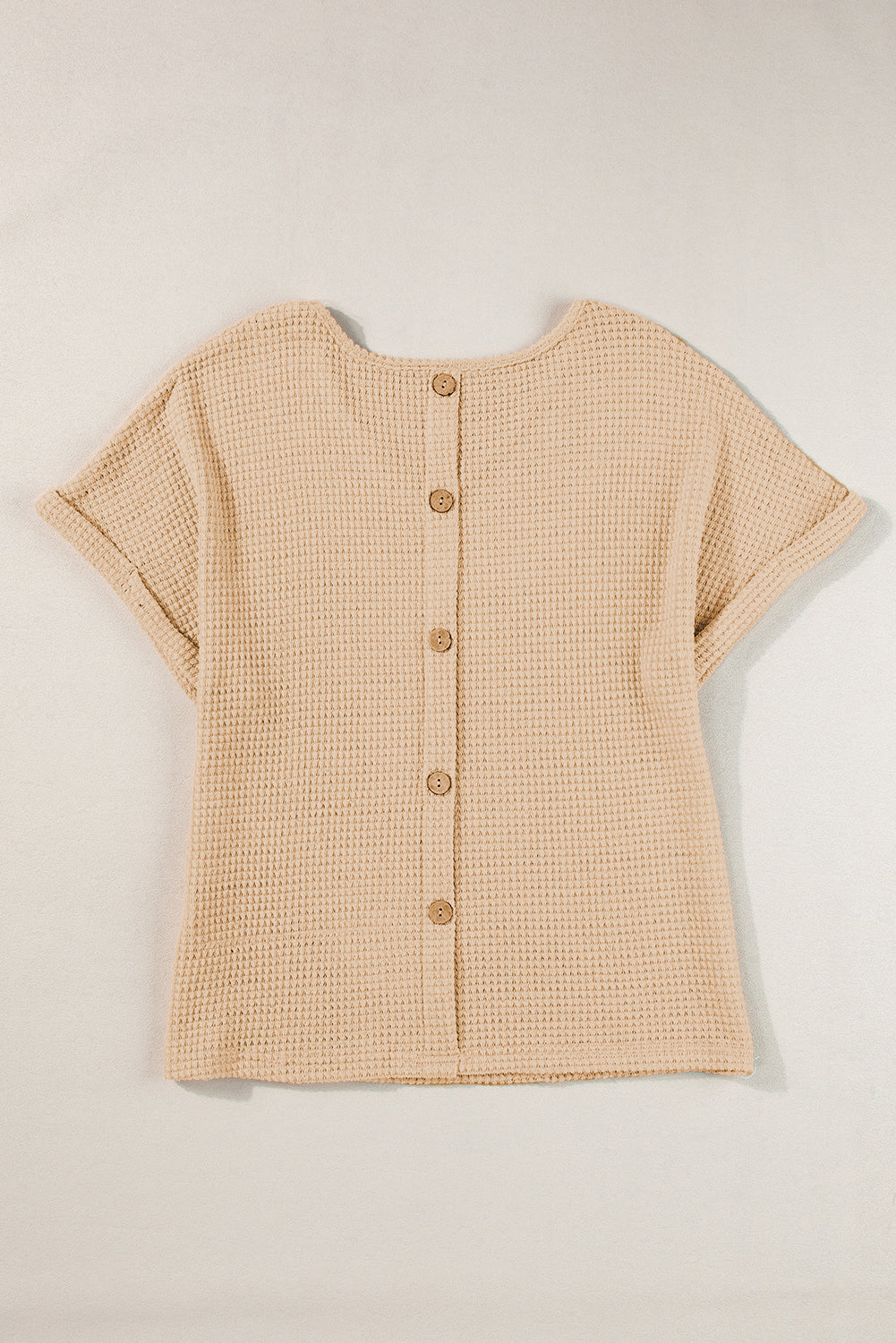 Textured Knit Button Back Cuffed Sleeve Tee | Oatmeal