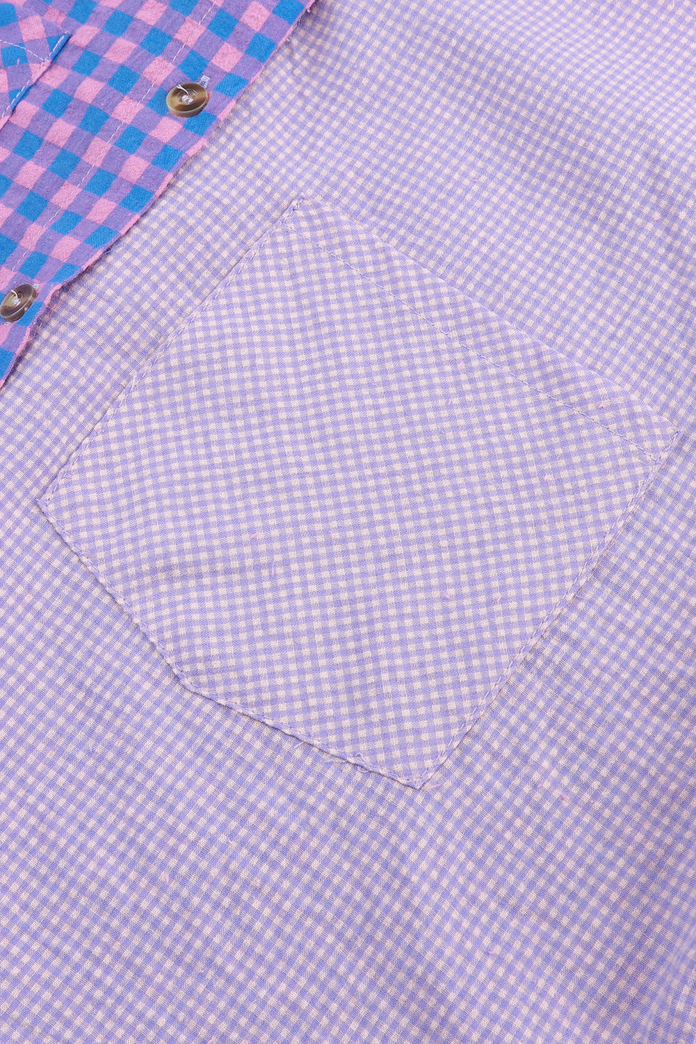 Mixed Plaid Button Down Long Sleeve Chest Pocket Shirt | Purple