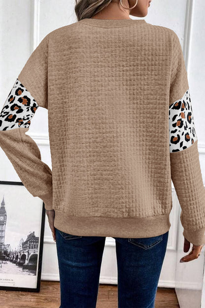 Leopard Quilted Patchwork Crew Neck Sweatshirt | Parchment