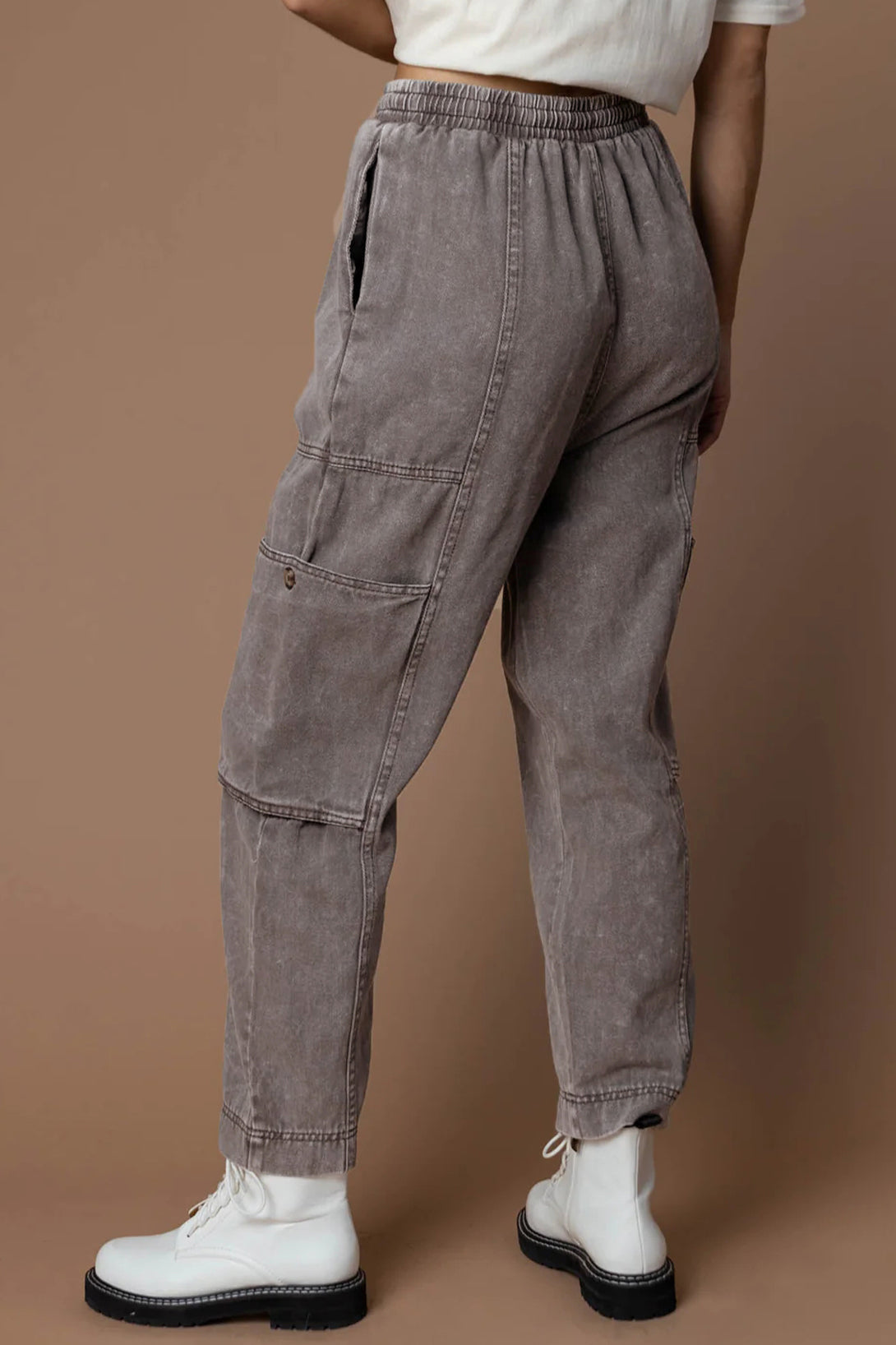 Acid Wash Multi Pocket Drawstring Waist Pants | Gray