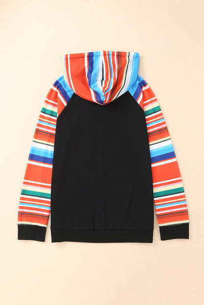 Colourful Striped Patchwork Kangaroo Pocket Hoodie | Multicolour