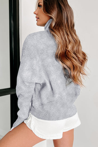 Quarter Zip Stand Neck Kangaroo Pocket Sweatshirt | Light Grey