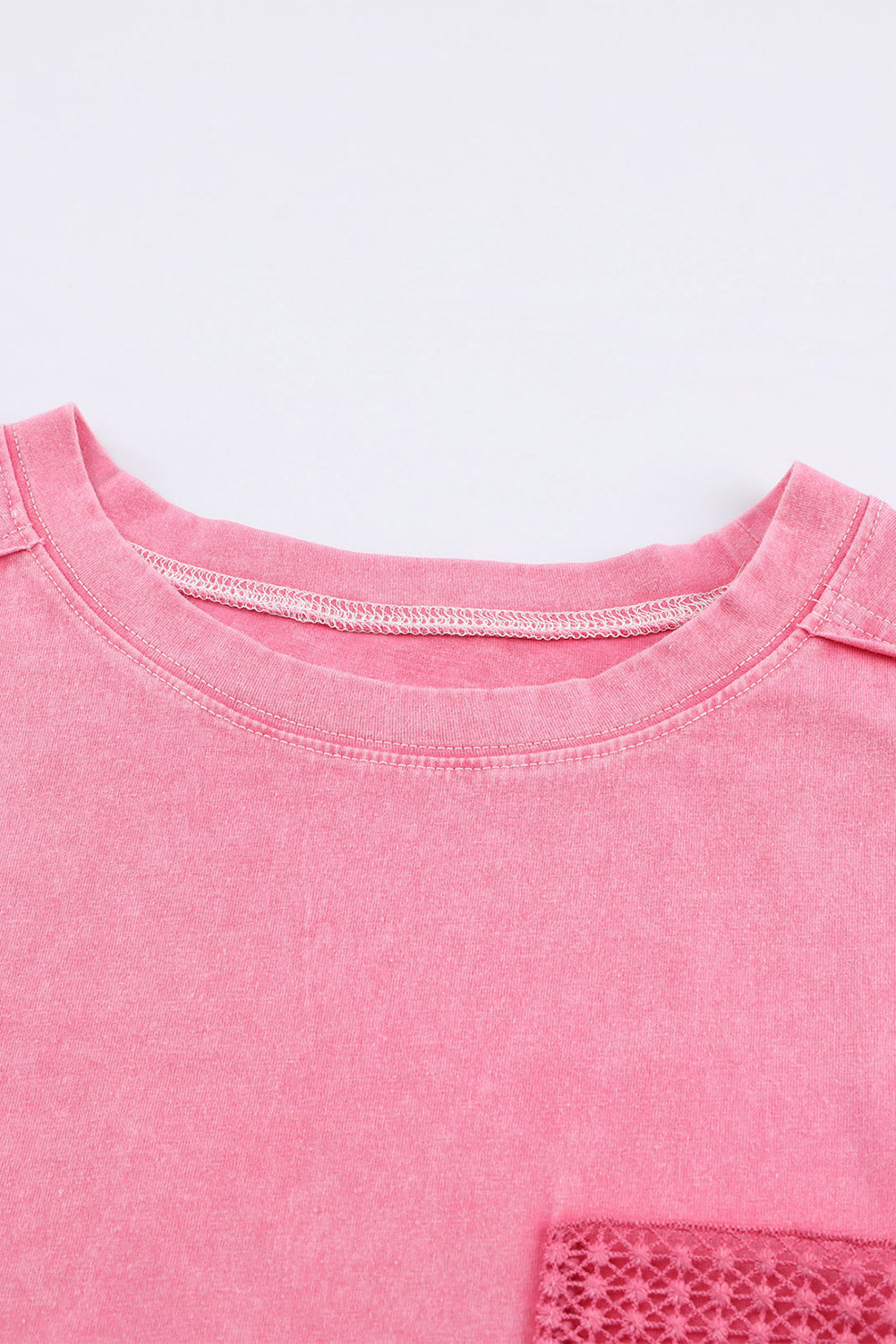 Acid Wash Lace Patch Pocket T-Shirt | Pink