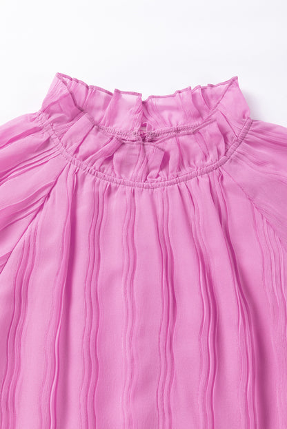 Striking Pleated Flared Cuff Long Sleeve Blouse | Pink