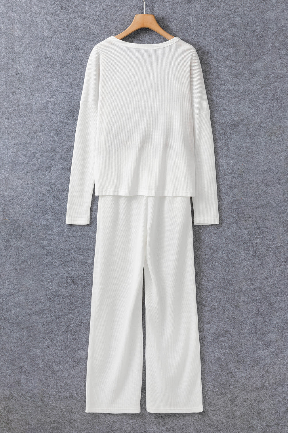 Textured Long Sleeve T Shirt And Pants Lounge Set | White