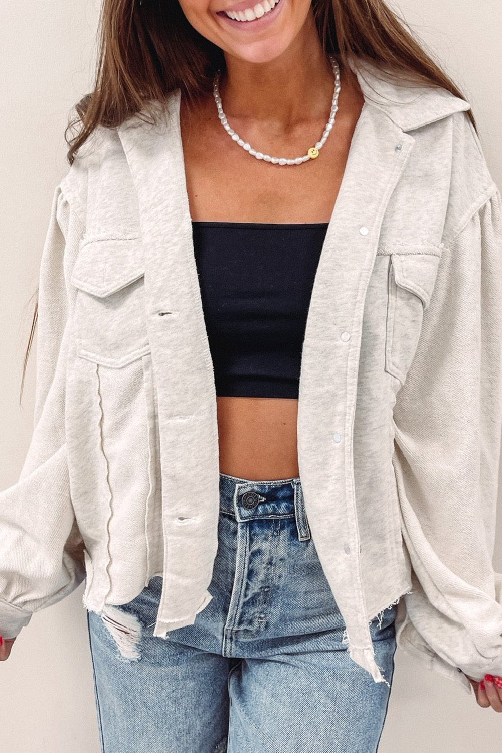 Exposed Seam Flap Pocket Buttoned Jacket | Gray