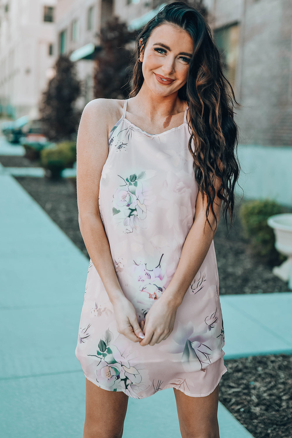 Summer Floral Print Pink Sleeveless Dress | as shown