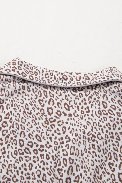 Leopard Print Long Sleeve And Pants Pajamas Set | White