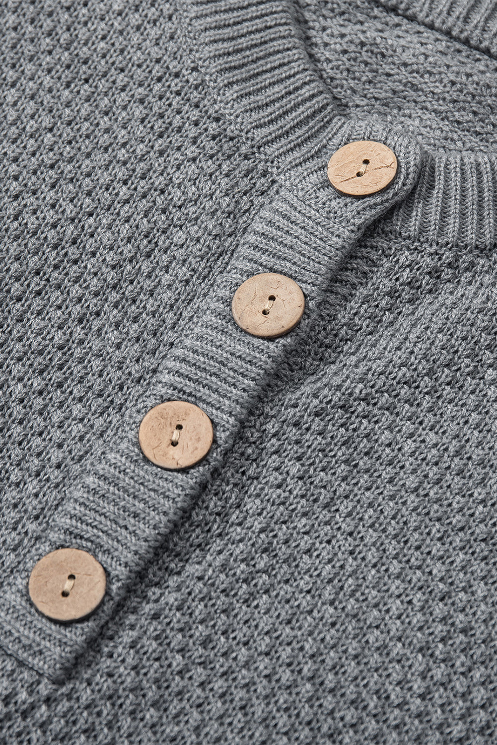 Henley Pullover Drop Shoulder Sweater With Slits | Gray