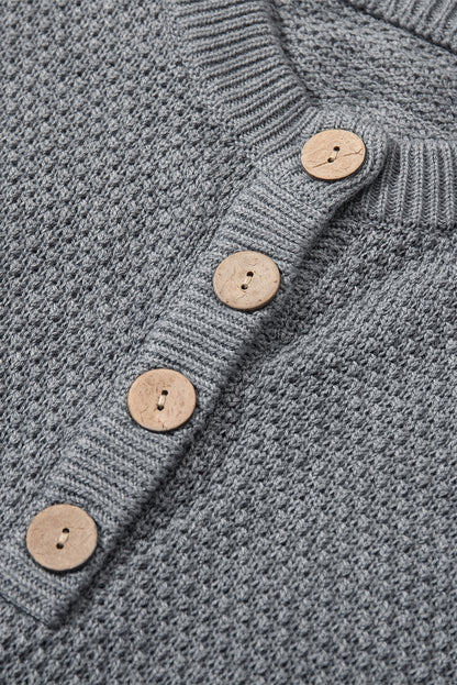 Henley Pullover Drop Shoulder Sweater With Slits | Gray