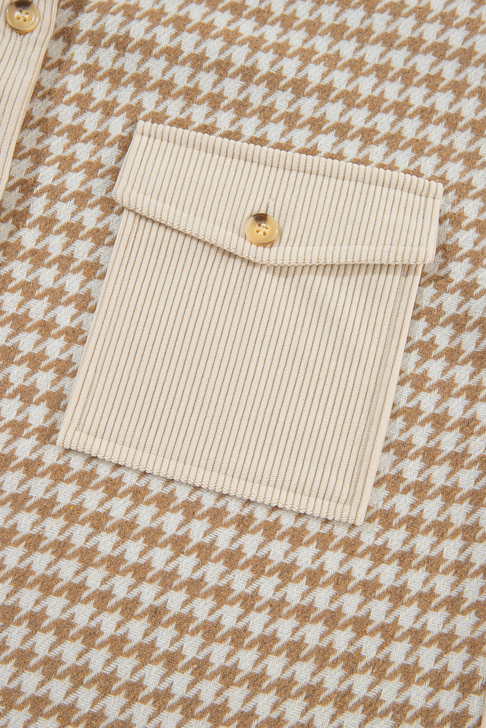 Houndstooth Corduroy Patchwork Flap Pocket Shacket | Parchment