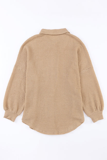 Waffle Knit Button Up Casual Shirt | Khaki