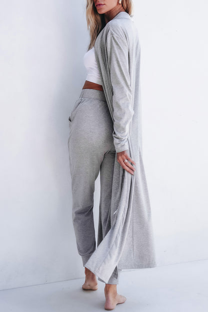 Split Long Cardigan And Skinny Pants Lounge Set | Light Grey