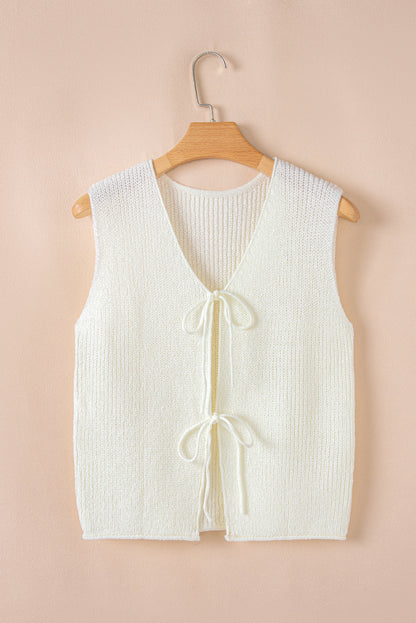 Lace-Up Front V Neck Sweater Vest | Beige