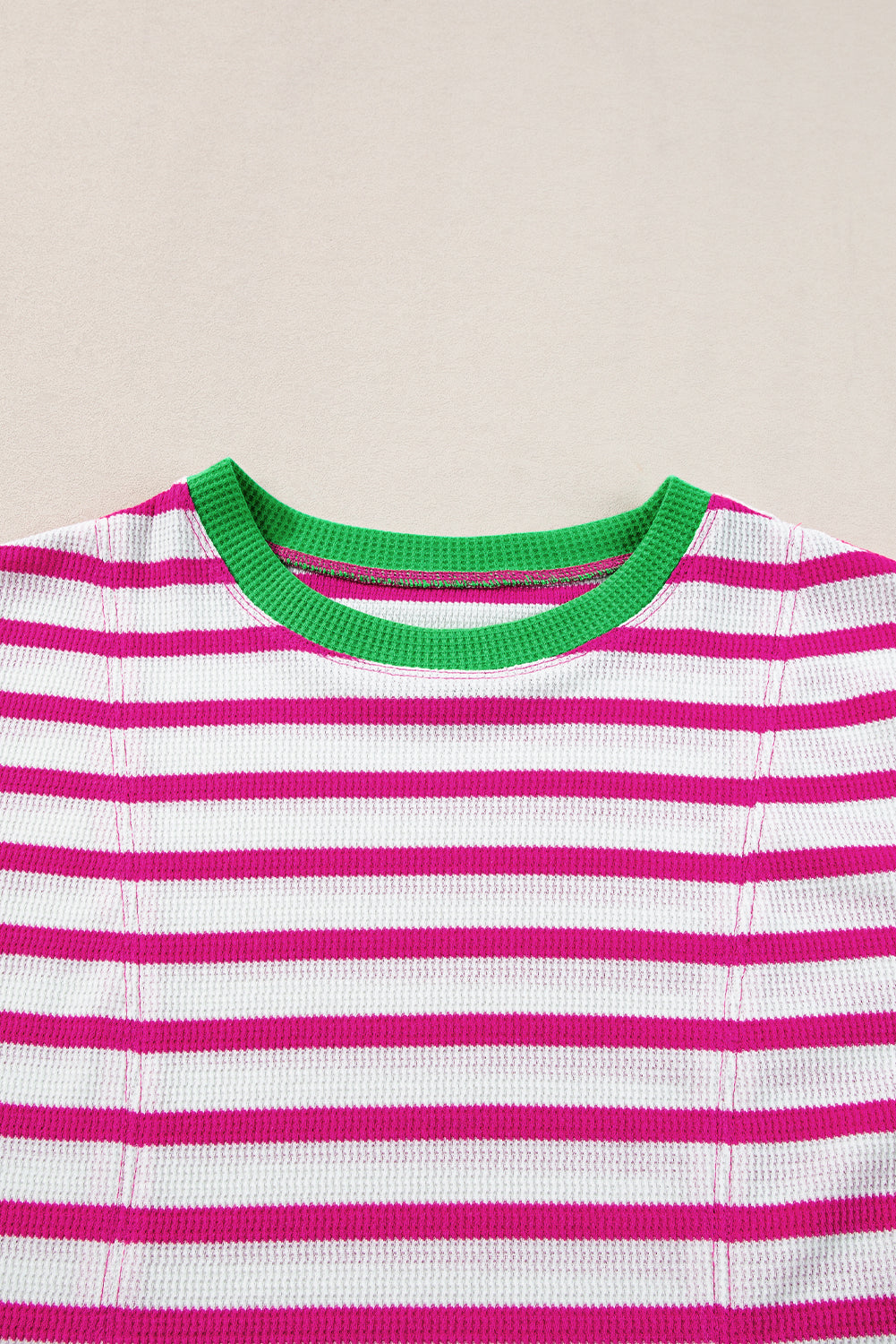 Contrast Trim Crew Neck Loose Short Sleeve Top | Rose Stripe