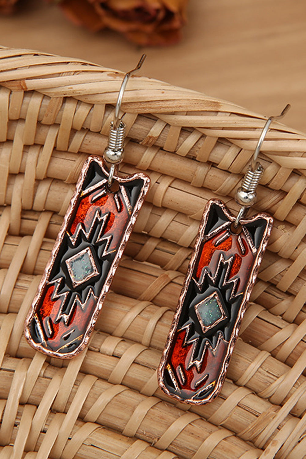 Western Aztec Pattern Alloy Dangle Earrings | Burgundy