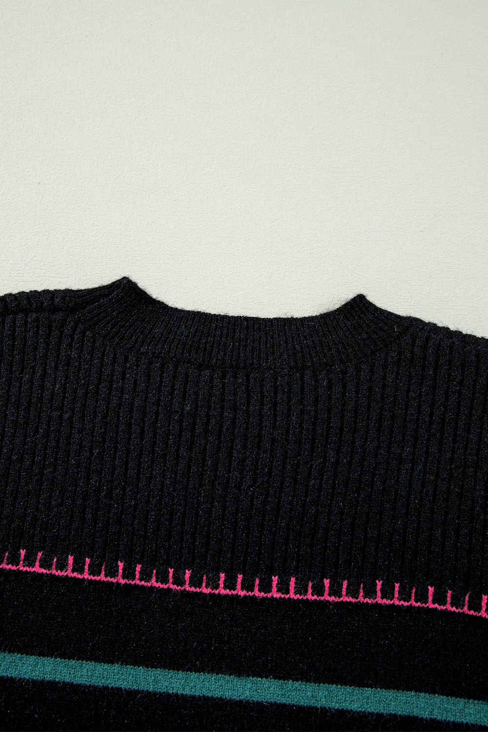 Colourful Striped Ribbed Trim Sweater | Black