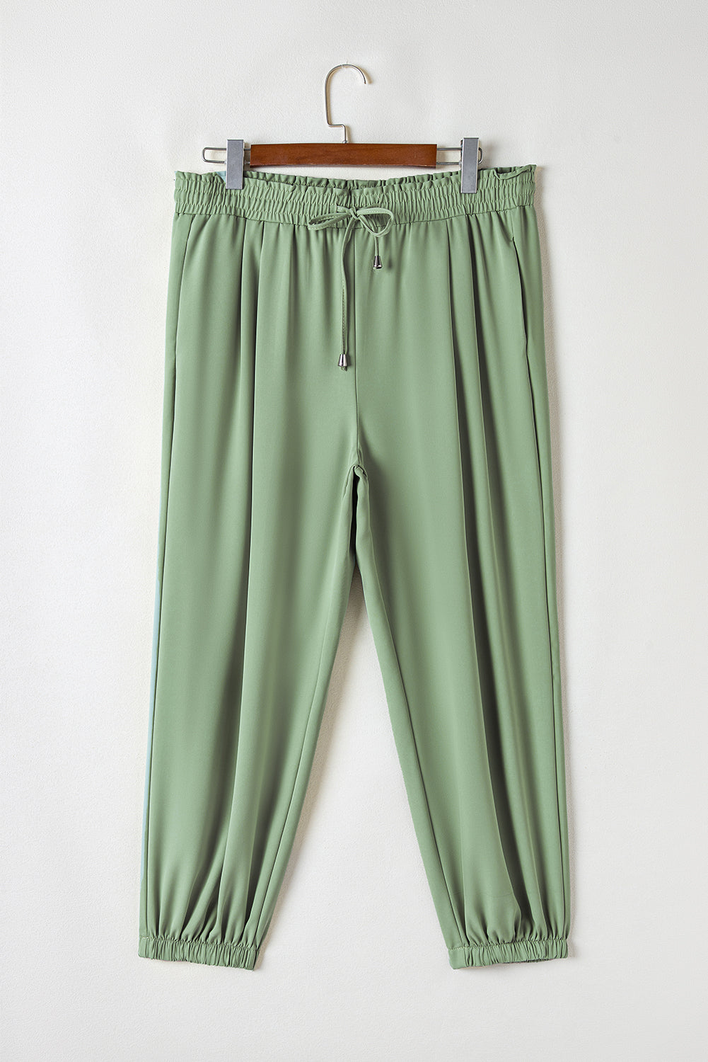 Green Plus Size Drawstring Shirred Waist Casual Jogger Pants | Grass Green