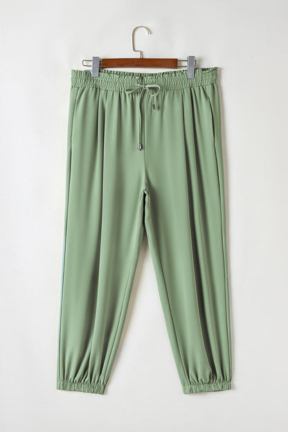 Green Plus Size Drawstring Shirred Waist Casual Jogger Pants | Grass Green