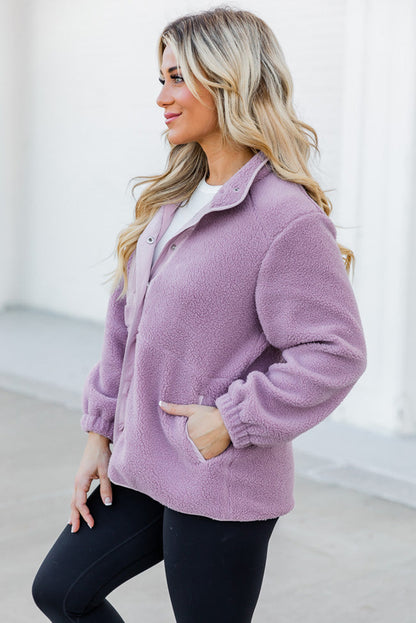 Sherpa Contrast Trim Zipped Pocket Jacket | Orchid Petal