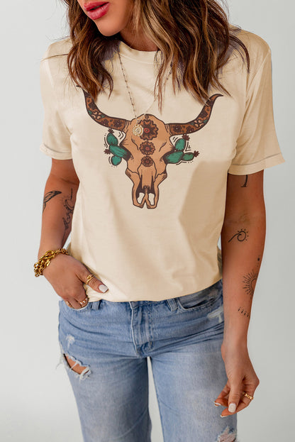 Western Steer Head Graphic T Shirt | Khaki