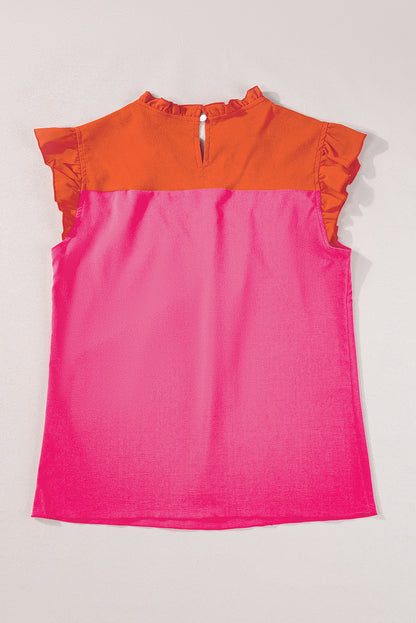 Two Tone Ruffled Flutter Sleeve Blouse | Orange