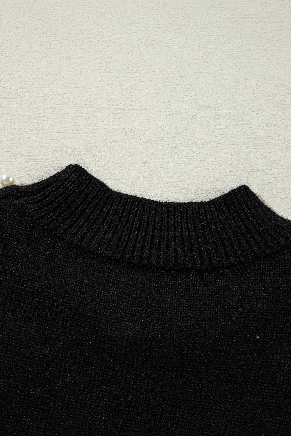 Pearl Beaded Bishop Sleeve Sweater | Black