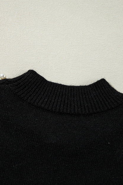 Pearl Beaded Bishop Sleeve Sweater | Black