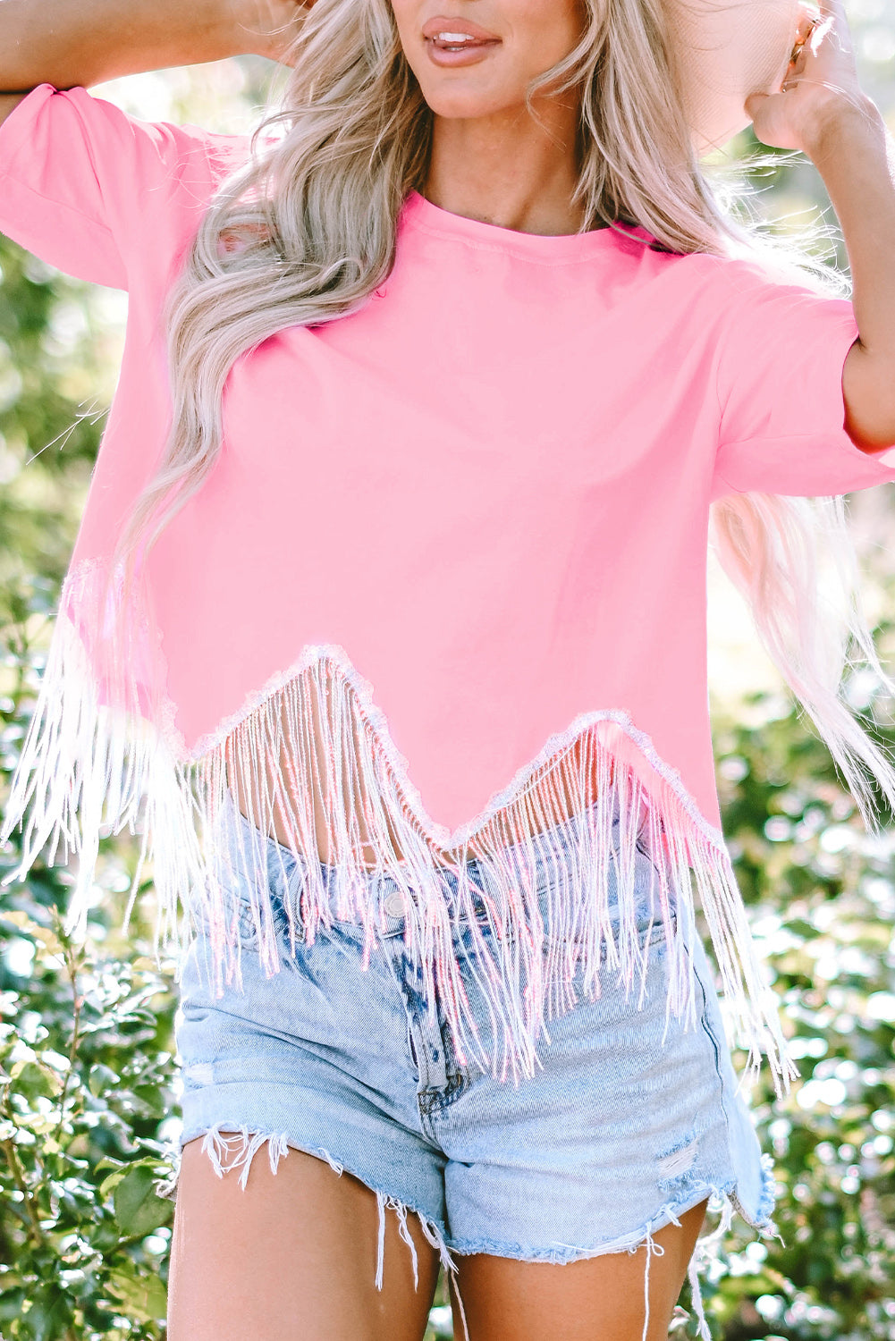 Fringed Sequin Crop T-Shirt | Pink