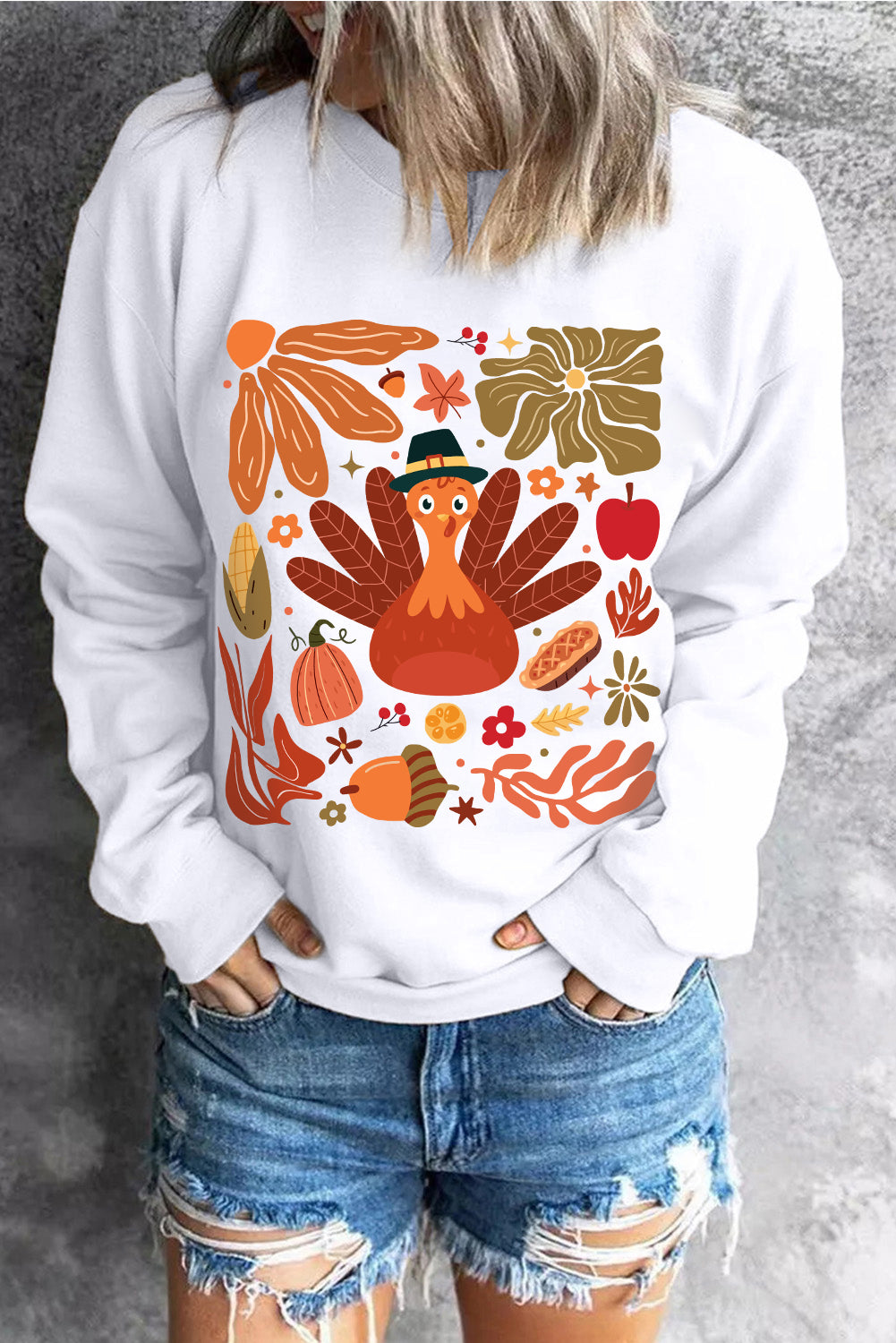 Thanksgiving Fall Vibe Graphic Crew Neck Sweatshirt | Beige