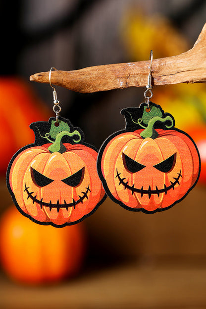 Halloween Pumpkin Face Hook Earrings | Orange