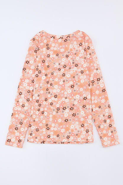 Floral Knit Long Sleeve Top | Orange