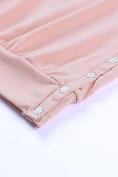 Crew Neck Slit Buttons Sweatshirt | Pink