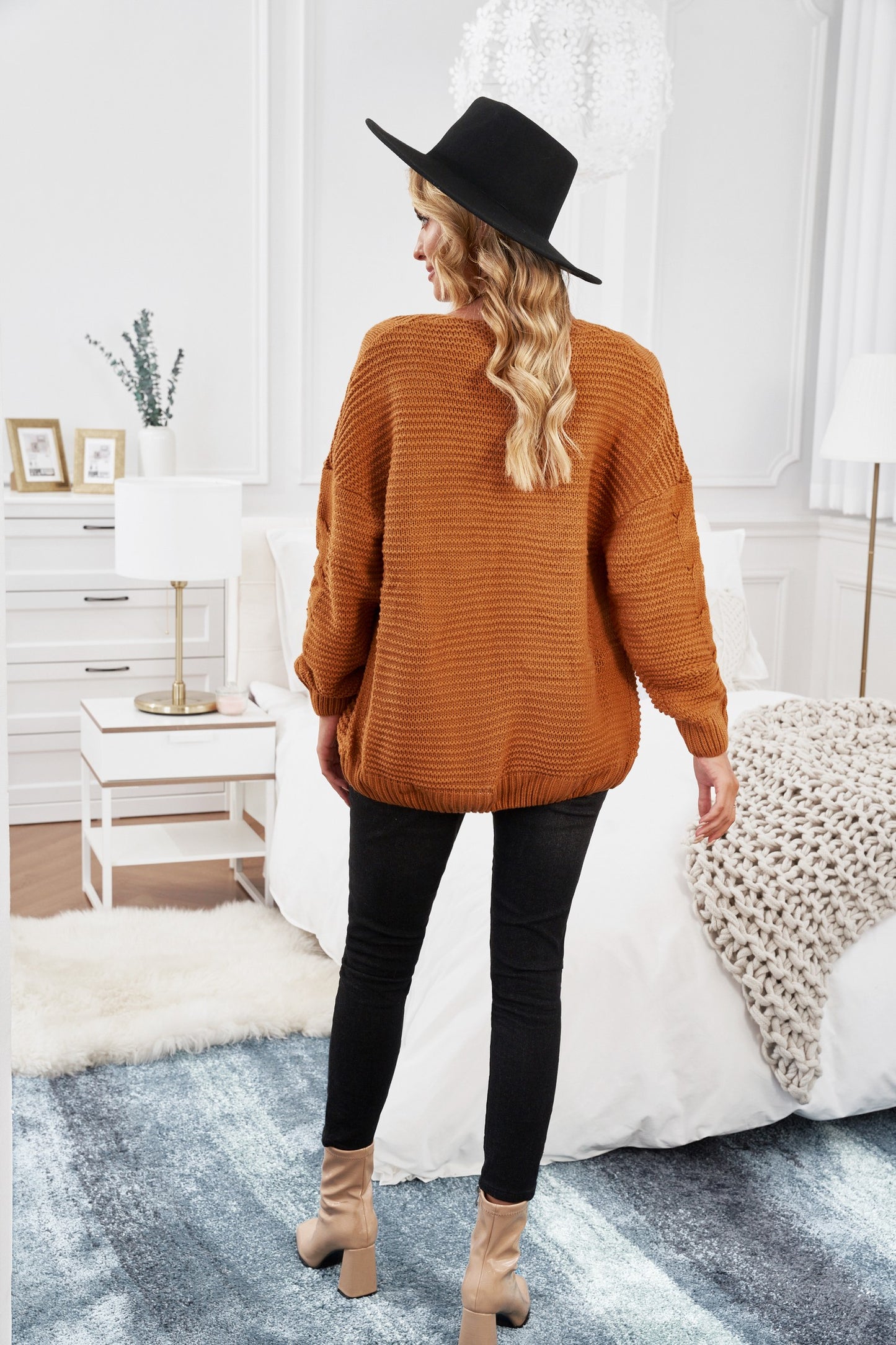 Khaki Chunky Wide Long Sleeve Knit Cardigan | Yellow Brown