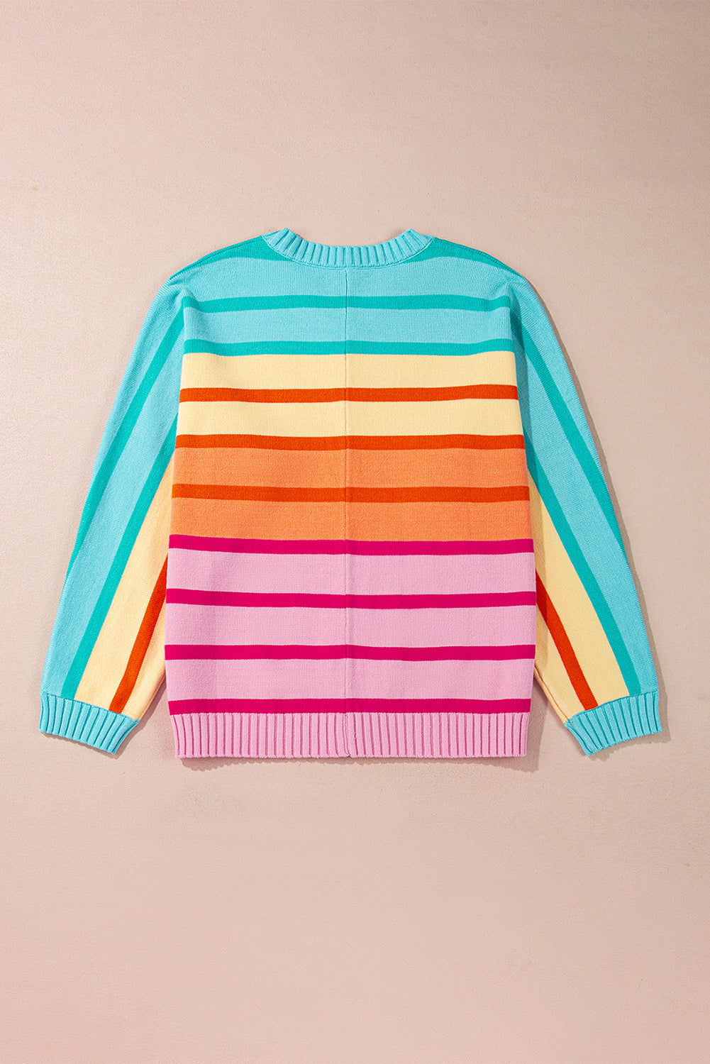 Gradient Striped Ribbed Edge Loose Sweater | Yellow Stripe