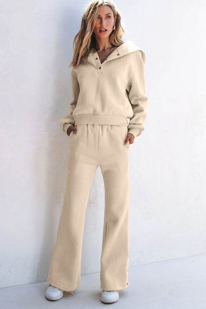 Solid Colour Hoodie And High Waist Pants Two Piece Activewear | Parchment