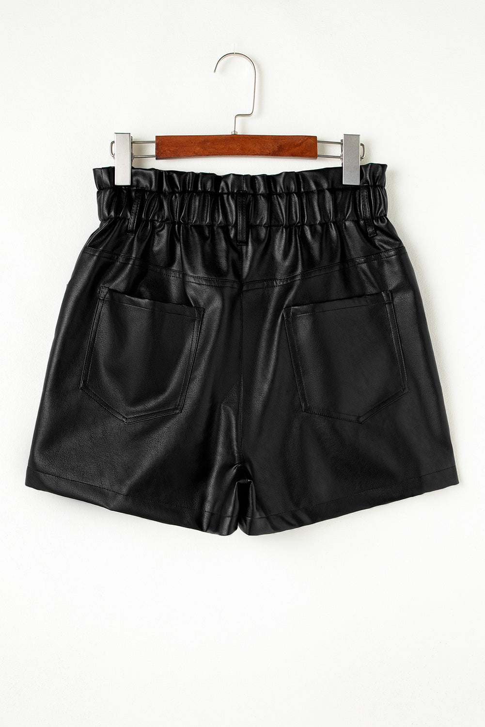 Faux Leather Paper Bag Waist High Rise Shorts | Black